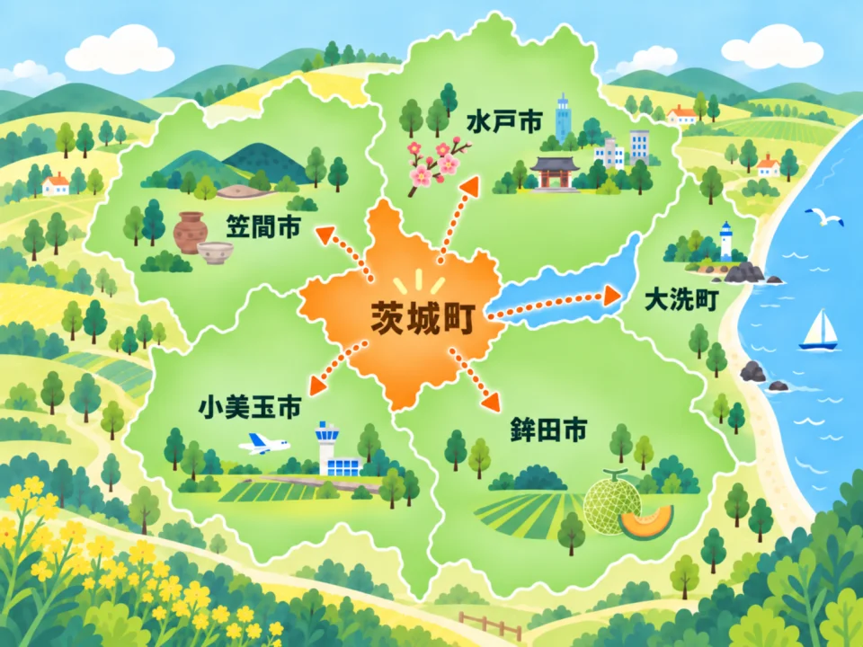 茨城町を中心とした周辺地域マップ